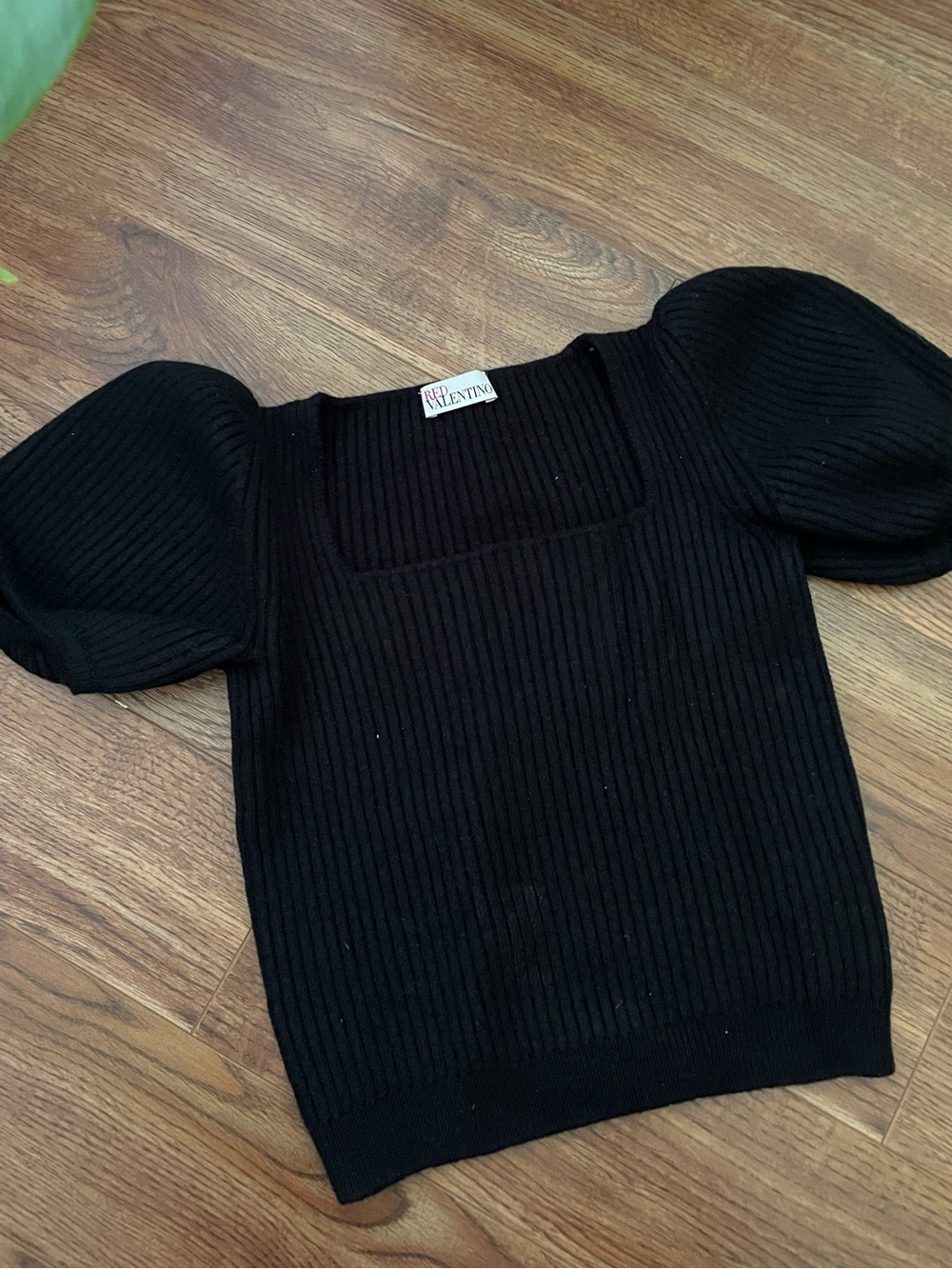 Red Valentino black wool ribbed puff sleeve sweater